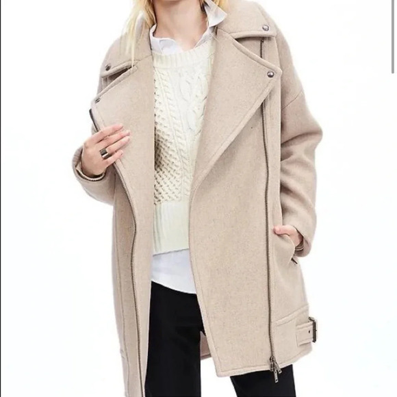$370 Rare Banana Republic Oversized Moto Cocoon Coat in Beige size XL Wool blend - Picture 4 of 11